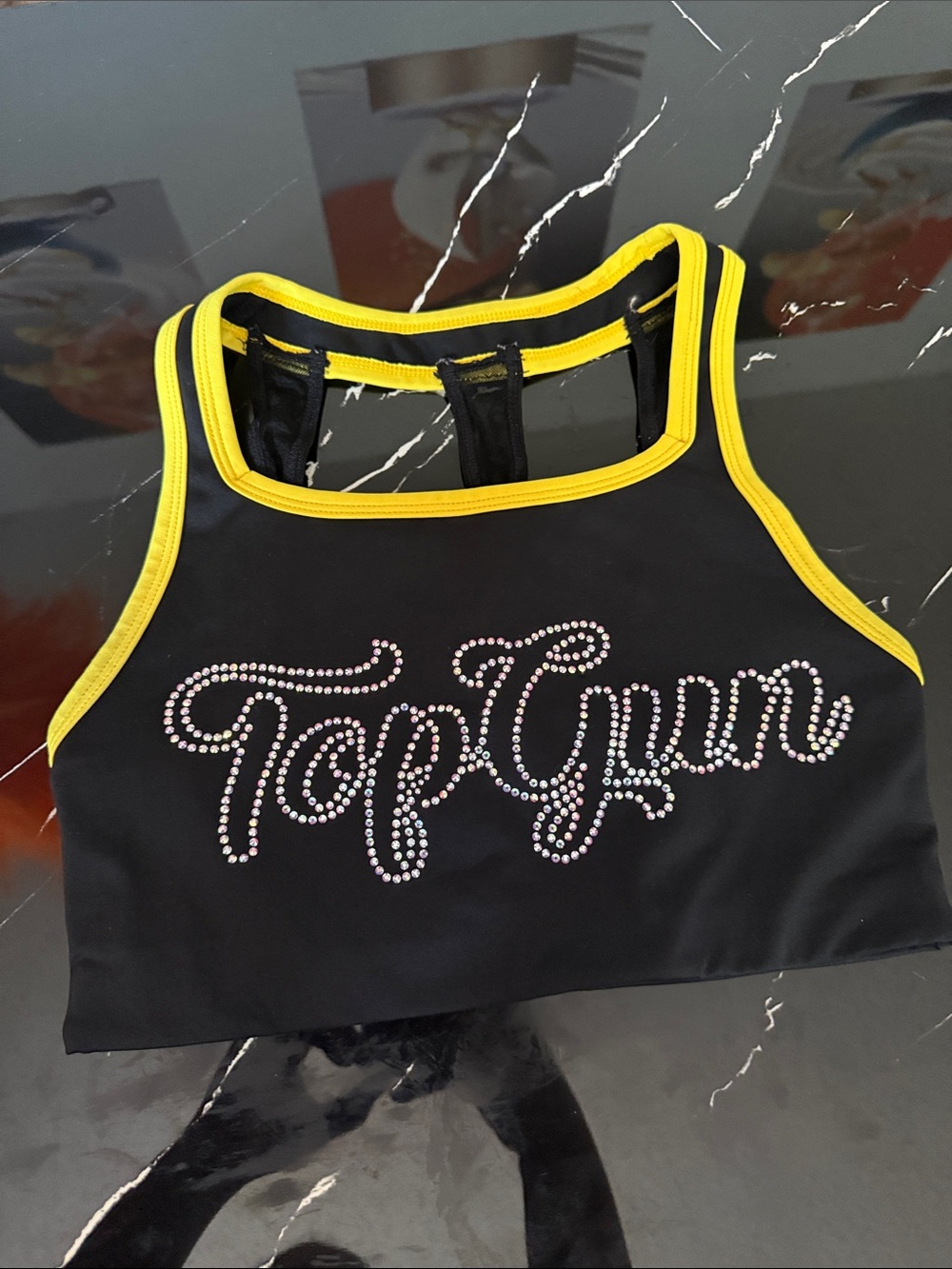 Rhinestone TopGun Black & Yellow Cropped Tank